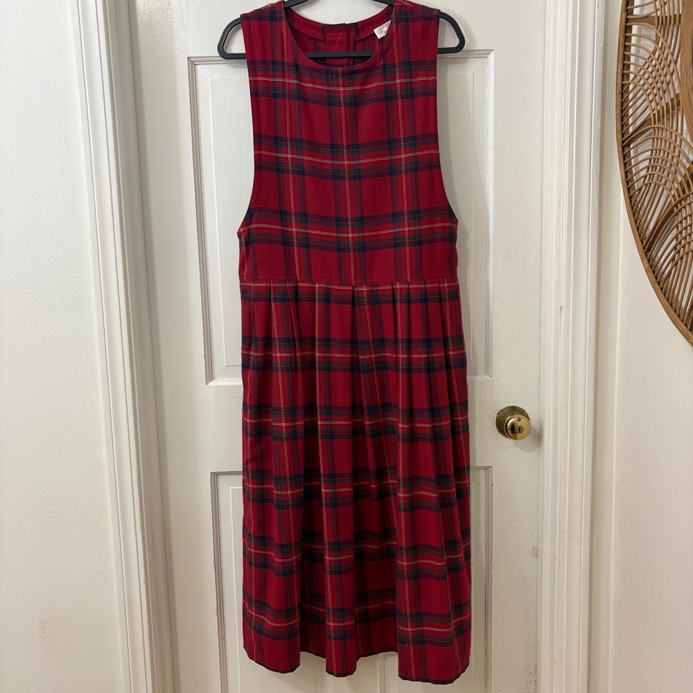 VTG H. Stockton 90s Midi Jumper Dress 10 Red Plaid Farm Prairie Modest Grunge